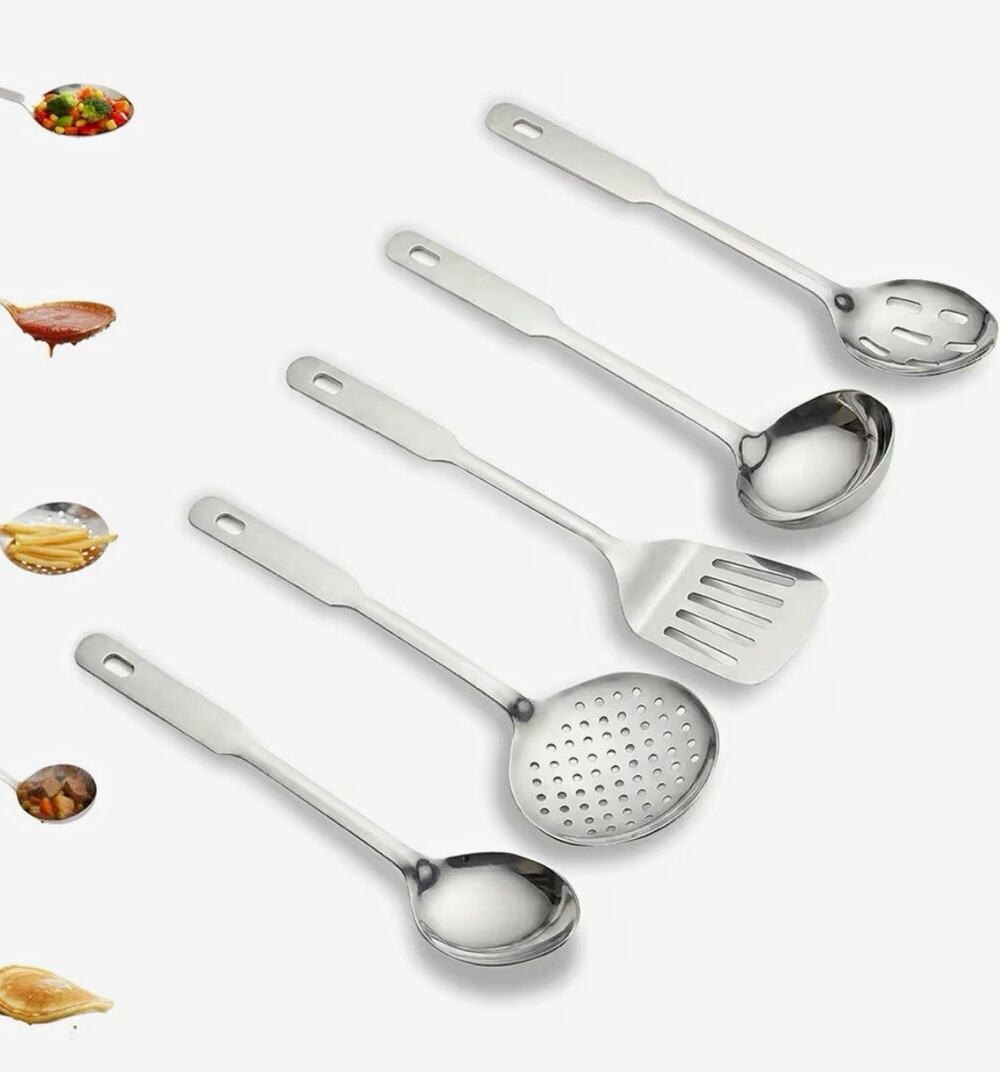 Amco 5-Piece Stainless Steel Cooking Utensil Set Spoon Ladle Skimmer Turner